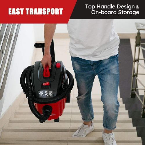  [아마존베스트]Vacmaster Shop Vac 5 Peak HP 4 Gallon Wet Dry Vacuum Cleaner with Heap Filter 2-Stage Motor Auto Cord Rewind for Powerful Suction and Quiet Operation