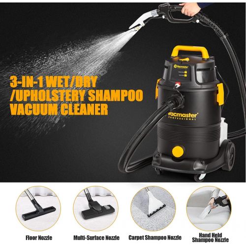  [아마존베스트]Vacmaster Wet Dry Shampoo Vacuum Cleaner 3 in 1 Portable Carpet Cleaner 8 Gallon 5.5 Peak HP Power Suction Washable HEPA Filter & Cartridge Filter for Carpet, Pet Hair, Sofa, Hard