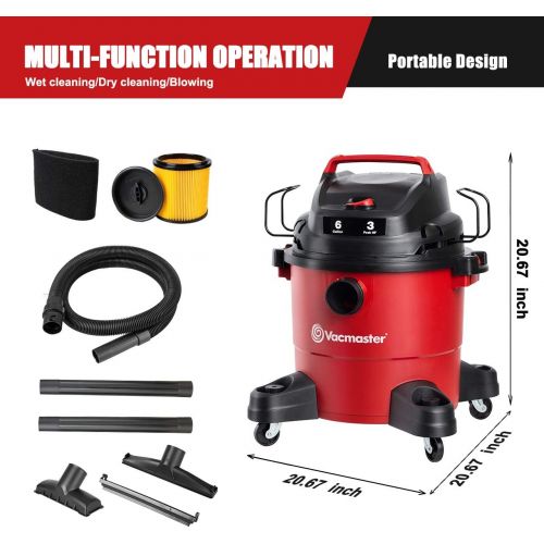  [아마존베스트]Vacmaster Red Edition VJF607PF 1101 Portable Wet Dry Shop Vacuum 6 Gallon 3 Peak HP 1-1/2 inch Hose