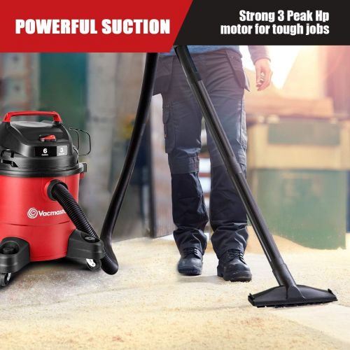  [아마존베스트]Vacmaster Red Edition VJF607PF 1101 Portable Wet Dry Shop Vacuum 6 Gallon 3 Peak HP 1-1/2 inch Hose