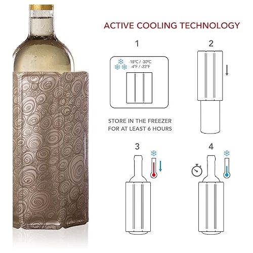  Vacu Vin Active Cooler Wine Chiller - Reusable, Flexible Wine Bottle Cooler - Platinum - Wine Cooler Sleeve For Standard Size Bottles - Insulated Wine Bottle Chiller to Keep Wine Cold and Refreshing