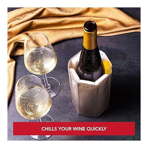  Vacu Vin Active Cooler Wine Chiller - Reusable, Flexible Wine Bottle Cooler - Platinum - Wine Cooler Sleeve For Standard Size Bottles - Insulated Wine Bottle Chiller to Keep Wine Cold and Refreshing