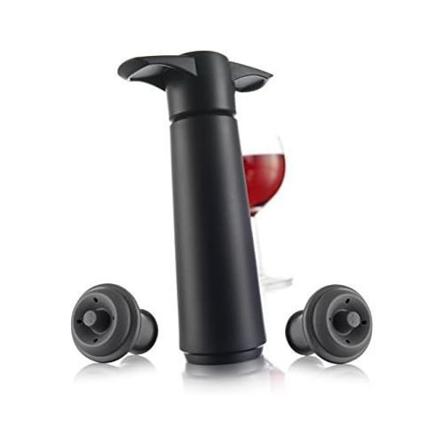  [아마존베스트]Vacu Vin Wine Saver Pump with 2 x Vacuum Bottle Stoppers - Black (Black Pump + 4 Stoppers)
