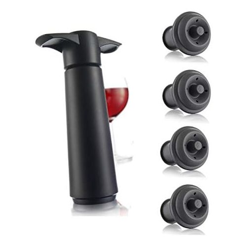  [아마존베스트]Vacu Vin Wine Saver Pump with 2 x Vacuum Bottle Stoppers - Black (Black Pump + 4 Stoppers)