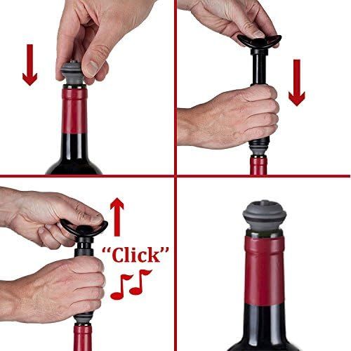  [아마존베스트]Vacu Vin Wine Saver Pump with 2 x Vacuum Bottle Stoppers - Black (Black Pump + 4 Stoppers)