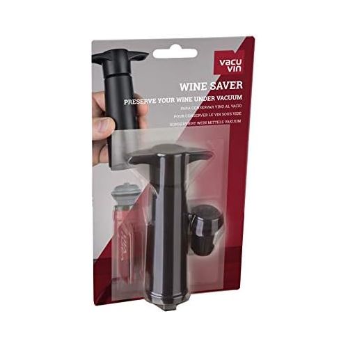  [아마존베스트]Vacu Vin Black Pump with Wine Saver stoppers - Keeps wine fresh for up to 10 days (Black 1 Stopper)