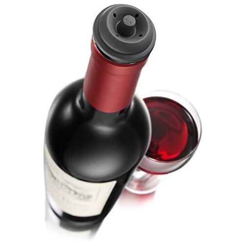  [아마존베스트]Vacu Vin Black Pump with Wine Saver stoppers - Keeps wine fresh for up to 10 days (Black 1 Stopper)