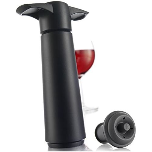  [아마존베스트]Vacu Vin Black Pump with Wine Saver stoppers - Keeps wine fresh for up to 10 days (Black 1 Stopper)