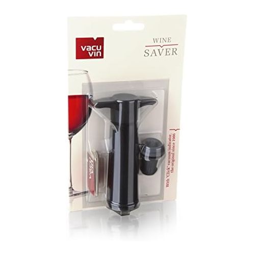  [아마존베스트]Vacu Vin Black Pump with Wine Saver stoppers - Keeps wine fresh for up to 10 days (Black 1 Stopper)