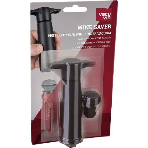  [아마존베스트]Vacu Vin Black Pump with Wine Saver stoppers - Keeps wine fresh for up to 10 days (Black 1 Stopper)