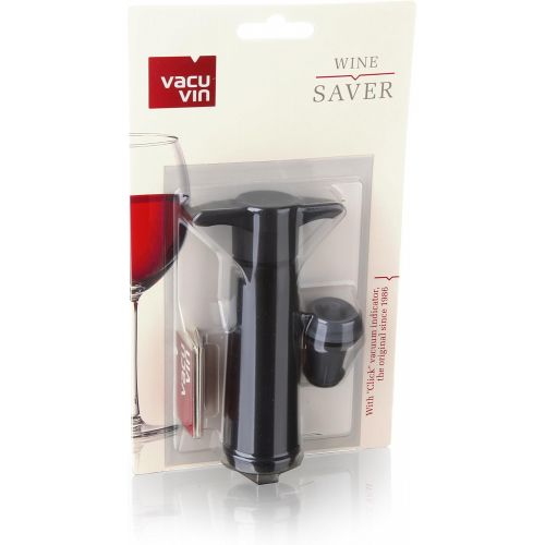  [아마존베스트]Vacu Vin Black Pump with Wine Saver stoppers - Keeps wine fresh for up to 10 days (Black 1 Stopper)