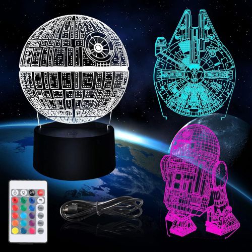  [아마존베스트]Vadeture 3D Star Wars Night Light 3 Pattern 3D Illusion Star Wars Lamp 16 Color Change Decor Table Lamp LED Night Star Wars Toys Gifts for Kids Boys Girls Men Women Star Wars Fans Birthday