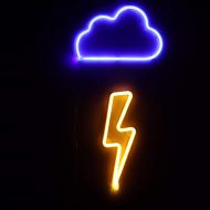 [아마존 핫딜]  [아마존핫딜]VagaryLight Neon Signs 2 Packs Blue Cloud+Warm White Lightning Bolt Battery and USB Powered Wall Art LED Decorative Night Lights for Bedroom Kids Gifts(CLDB+LNB)