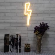 [아마존베스트]VagaryLight Neon Signs Lightning Bolt Battery Operated and USB Powered Warm White Art LED Decorative Lights Wall Decor for Living Room Office Christmas Wedding Party Decoration(NELNB)