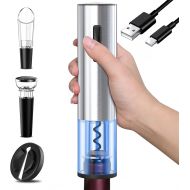 Electric Wine Opener, Vakoo Automatic Electric Wine Bottle Opener Set Rechargeable Corkscrew with Foil Cutter Vacuum Stopper and Wine Pourer, Chic 4-in-1 Wine Openers Gift for Wine