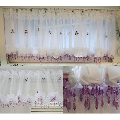  Purple Beads Valance Curtain Sheer Embroidered Kitchen Bedroom Window Treatment 59 x 15