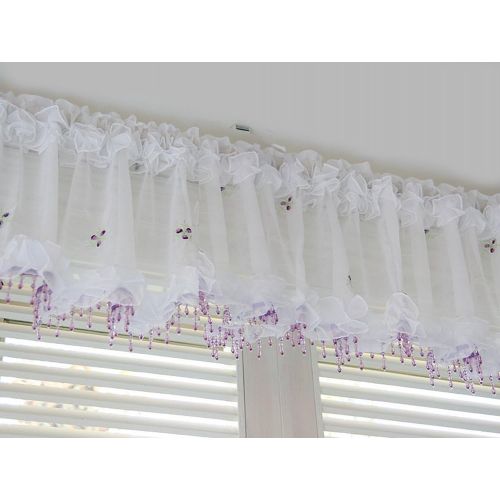  Purple Beads Valance Curtain Sheer Embroidered Kitchen Bedroom Window Treatment 59 x 15