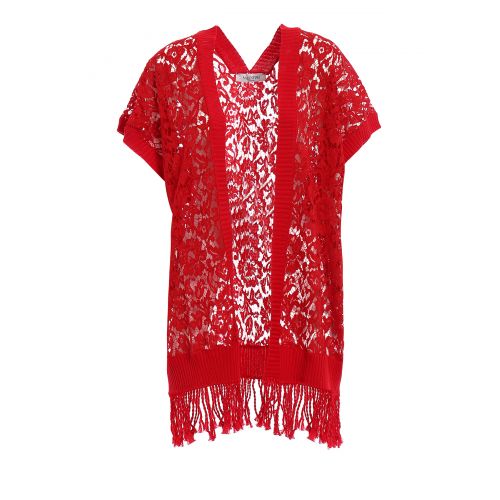  Valentino Heavy Lace open front red poncho