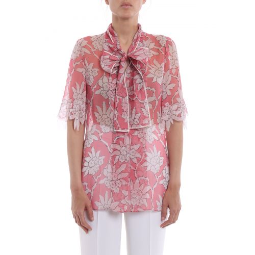  Valentino Rhododendron print silk blouse