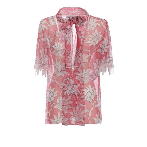  Valentino Rhododendron print silk blouse