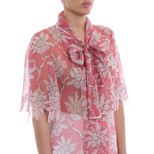  Valentino Rhododendron print silk blouse