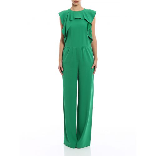  Valentino Red Green crepe ruched jumpsuit