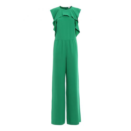  Valentino Red Green crepe ruched jumpsuit