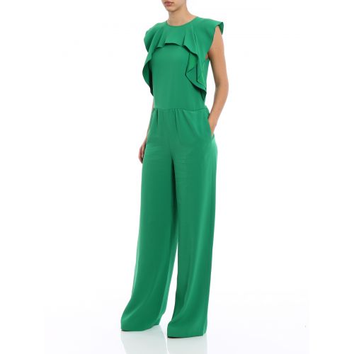  Valentino Red Green crepe ruched jumpsuit