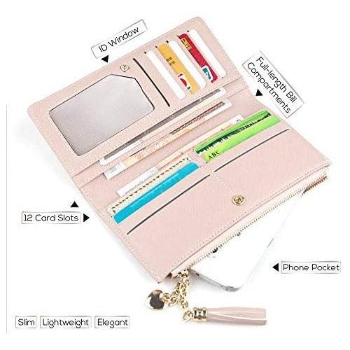  [아마존베스트]Valentoria Wallets for Women Leather Cell Phone Case Holster Bag Long Slim Credit Card Holder Cute Minimalist Coin Purse Thin Large Capacity Zip Clutch Handbag Wallet for Girls Ladies (Black)