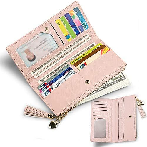  [아마존베스트]Valentoria Wallets for Women Leather Cell Phone Case Holster Bag Long Slim Credit Card Holder Cute Minimalist Coin Purse Thin Large Capacity Zip Clutch Handbag Wallet for Girls Ladies (Black)