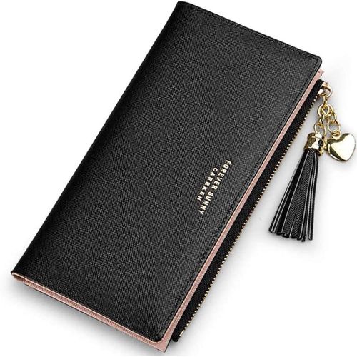  [아마존베스트]Valentoria Wallets for Women Leather Cell Phone Case Holster Bag Long Slim Credit Card Holder Cute Minimalist Coin Purse Thin Large Capacity Zip Clutch Handbag Wallet for Girls Ladies (Black)