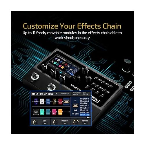  Valeton GP-200LT Multi Effects Pedal Multi Effects Processor Guitar Effects Pedal Bass Pedal Amp Modeling IR Cabinets Simulation Multi-Effects with FX Loop MIDI I/O Stereo OTG USB Audio Interface