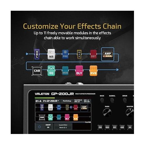  VALETON Multi Effects Processor Pedal Guitar Bass Amp Modeling IR Cabinets Simulation Multi-Effects with Expression Pedal FX Loop MIDI I/O Stereo OTG USB Audio Interface GP-200JR