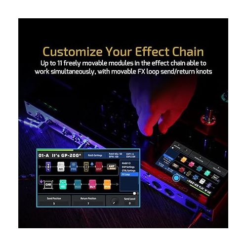  VALETON GP-200 Red Multi Effects Processor + 10ft Cable Bundle Guitar Bass Pedal with Expression Pedal FX Loop MIDI I/O Amp Modeling IR Cabinets OTG USB Audio Interface