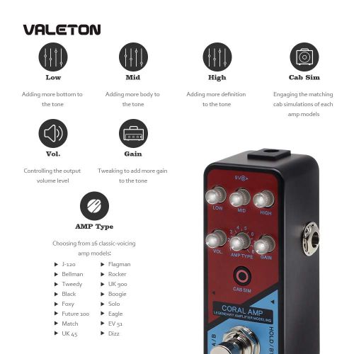  Valeton Amp Modeler Guitar Pedal Coral Amp of 16 Classic And Mainstream Guitar Amp Models From Vintage Blues to Classic Crunch to Modern Hi-Gain Distortion