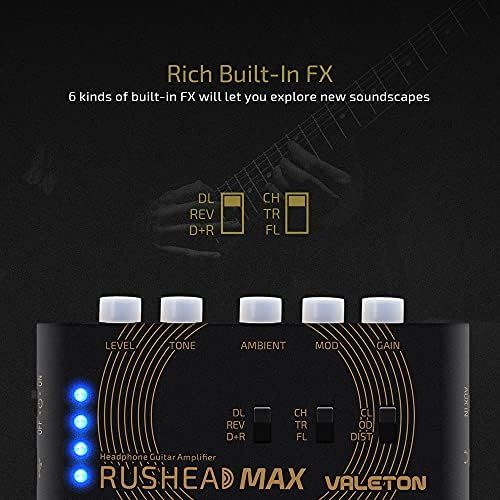  Valeton Rushead Max USB Chargable Portable Pocket Guitar Headphone Amp Carry-On Bedroom Plug-In Multi-Effects