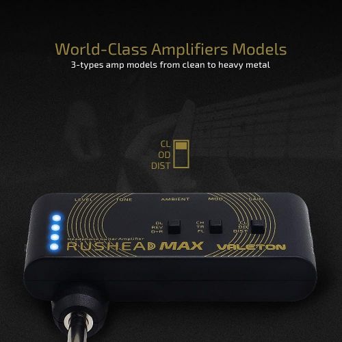  Valeton Rushead Max USB Chargable Portable Pocket Guitar Headphone Amp Carry-On Bedroom Plug-In Multi-Effects