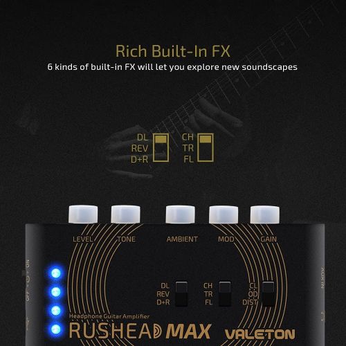  Valeton Rushead Max USB Chargable Portable Pocket Guitar Headphone Amp Carry-On Bedroom Plug-In Multi-Effects