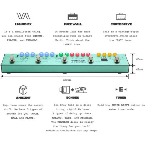  Valeton Multi Effects Guitar Pedal Dapper Indie of Distortion Reverb Delay Chorus Fuzz And Phaser Tremolo for Indie Ambient Psychedelic Grunge Post Rock Stoner Metal Retro Alternat