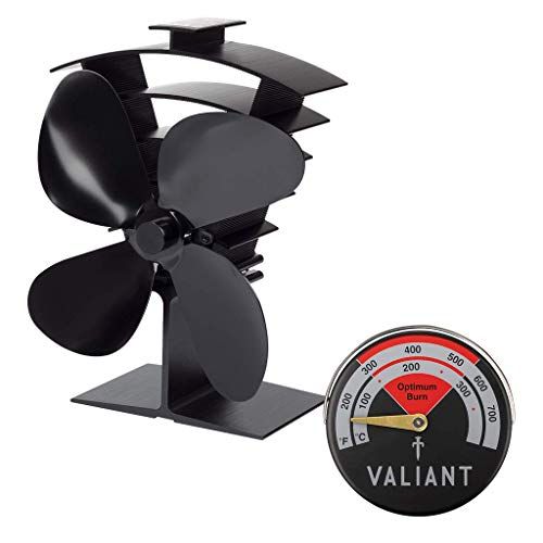  Valiant Premium IV Stove Fan and Magnetic Red Thermometer Pack, FIR627, Black, 199mm