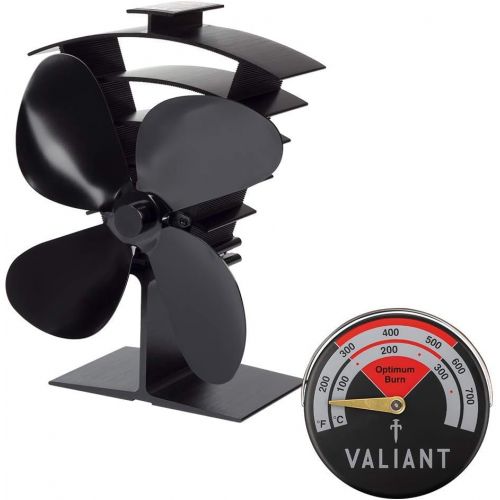  Valiant Premium IV Stove Fan and Magnetic Red Thermometer Pack, FIR627, Black, 199mm