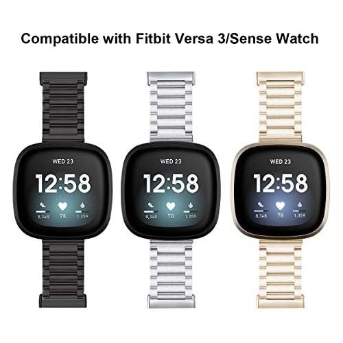  Valkit Compatible with Fitbit Versa 3/Fitbit Sense Bands for Women Men Bracelets Solid Stainless Steel Linked Strap Accessories Replacement Fitbit Bands for Versa 3/Sense, Black