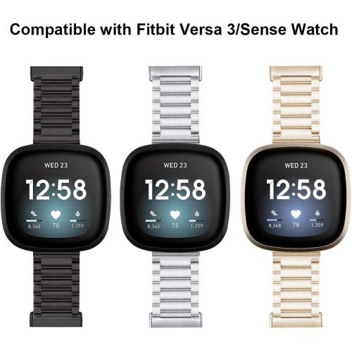  Valkit Compatible with Fitbit Versa 3/Fitbit Sense Bands for Women Men Bracelets Solid Stainless Steel Linked Strap Accessories Replacement Fitbit Bands for Versa 3/Sense, Black