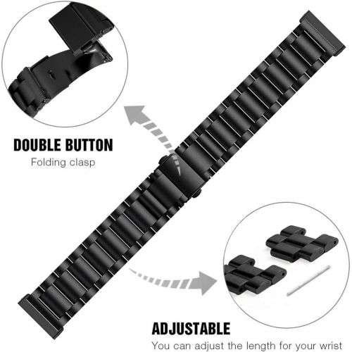  Valkit Compatible with Fitbit Versa 3/Fitbit Sense Bands for Women Men Bracelets Solid Stainless Steel Linked Strap Accessories Replacement Fitbit Bands for Versa 3/Sense, Black