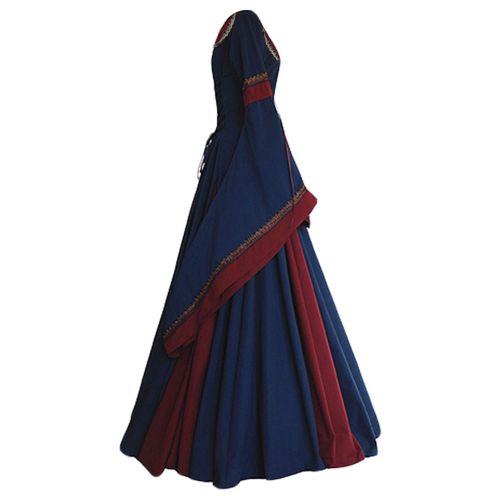  ValorSoul Renaissance Costumes Dress for Women Trumpet Sleeves Fancy Medieval Gothic Lace Up Dress