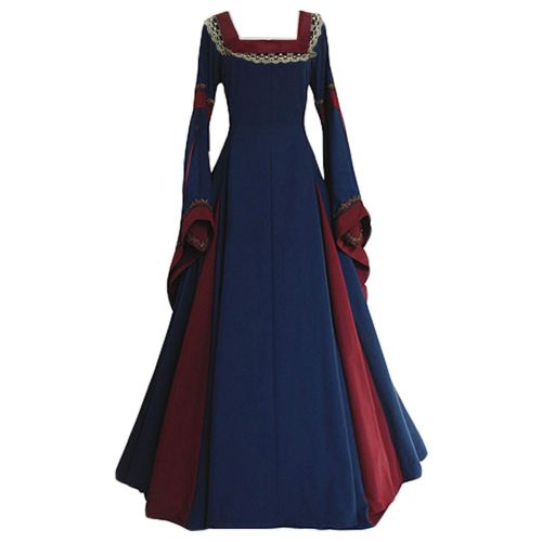  ValorSoul Renaissance Costumes Dress for Women Trumpet Sleeves Fancy Medieval Gothic Lace Up Dress