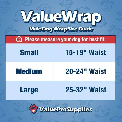  ValueWrap Disposable Male Dog Diapers, 1-Tab Medium, 144 Count - Absorbent Male Wraps for Incontinence, Excitable Urination & Travel, Fur-Friendly Fasteners, Leak Protection, Wetne