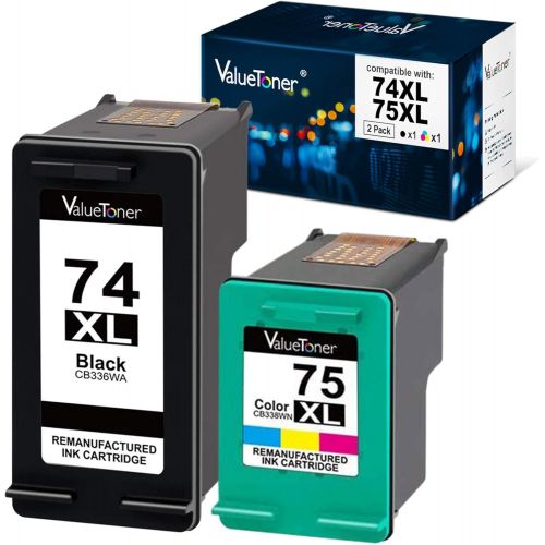  Valuetoner Remanufactured Ink Cartridge Replacement For HP 74XL & 75XL High Yield CC634BN CB336WN CB338WN For Deskjet D4260 D4280 D4360 Printer (1 Black, 1 Tri-Color) 2 Pack