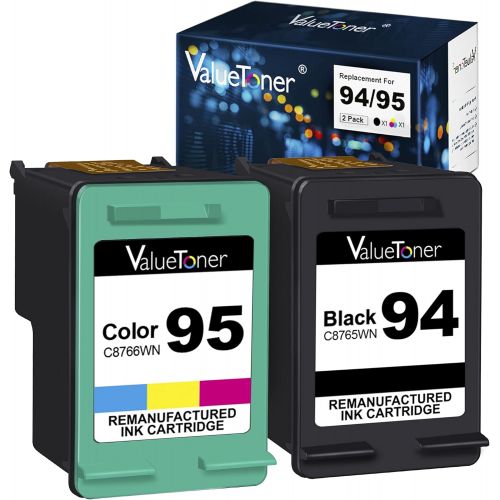  Valuetoner Remanufactured Ink Cartridges Replacement for HP 94 & HP 95 C9354BN C8765WN C8766WN for Officejet 150 100 H470 9800 7310 7210, Deskjet 460, PSC 1610 Printer (1 Black, 1