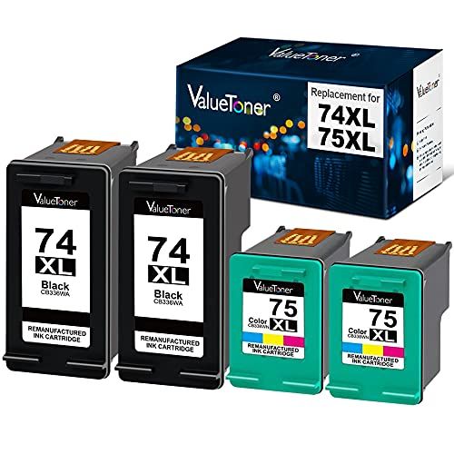  Valuetoner Remanufactured Ink Cartridge Replacement for HP 74XL & 75XL High Yield CB336WN CB338WN for Deskjet D4260 D4280 D4360 Printer (2 Black, 2 Tri-Color) 4 Pack